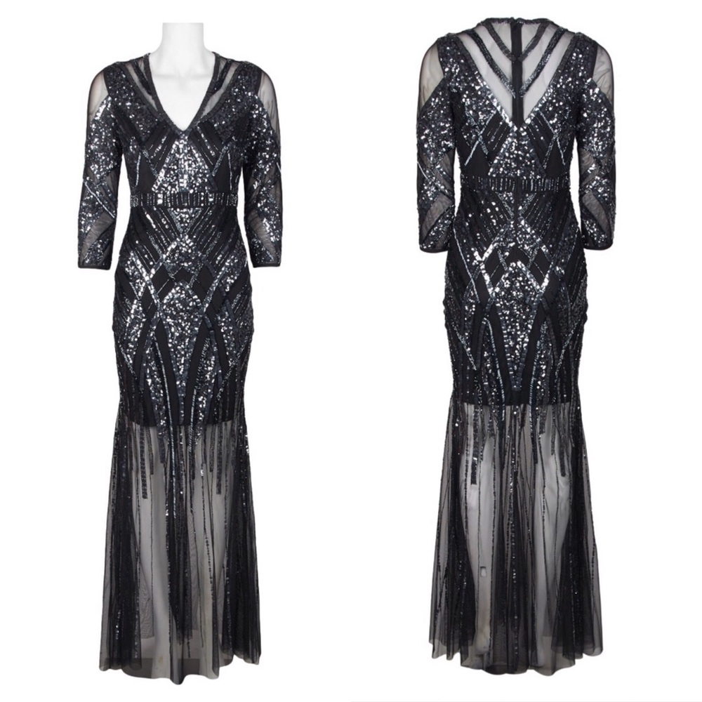 Aidan Mattox3/4 sleeve Bodycon illusion beaded mesh dress - Picture 3 of 7